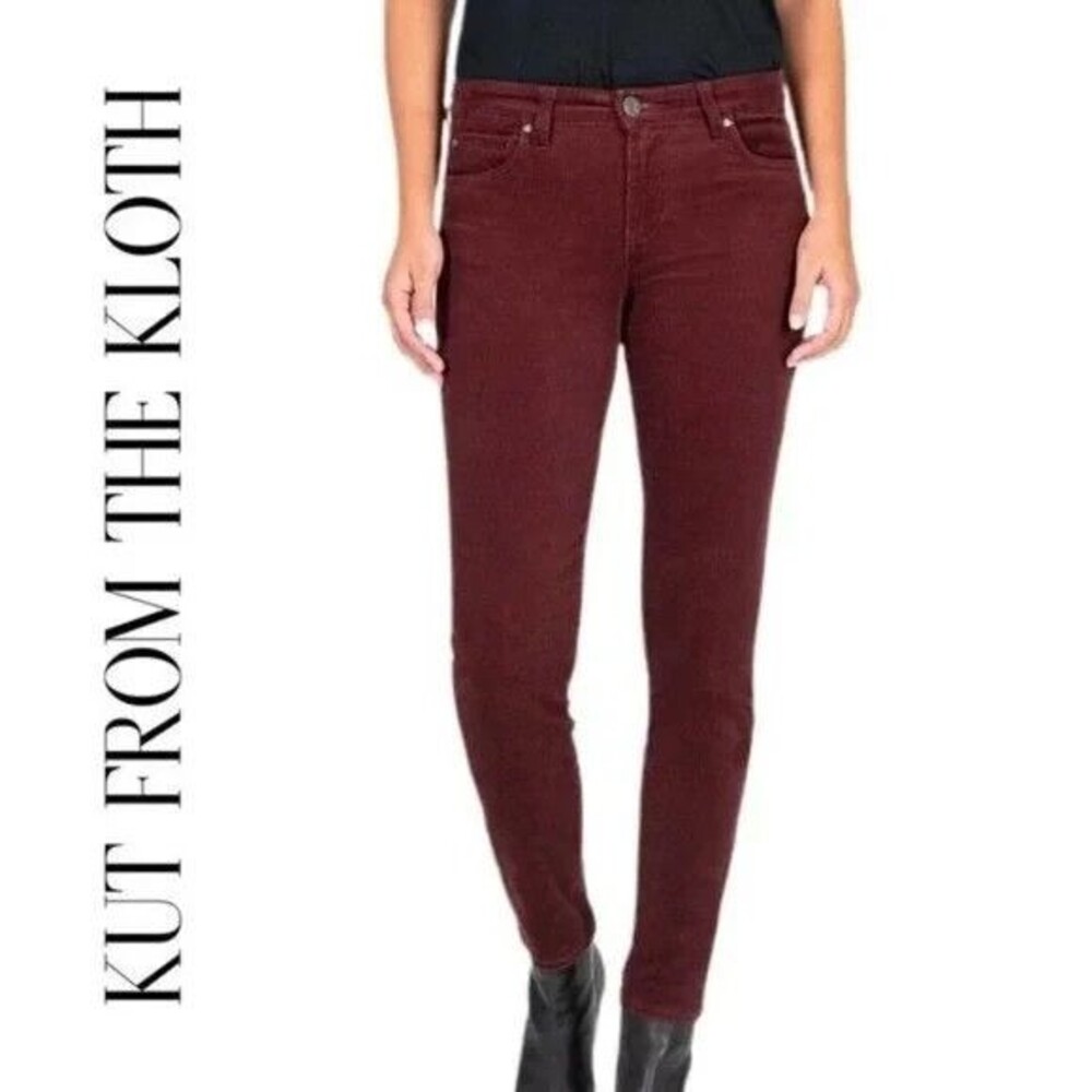 Kut From The Kloth Diana Skinny Corduroy Pants Women's 16 Burgundy Dark Red NWT